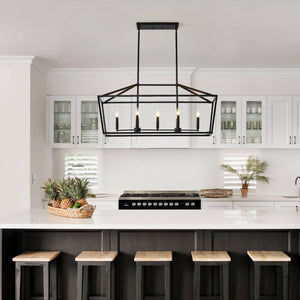 English Elm 7-light Industrial Matte Black Linear Pendant for Kitchen Island or Dining Room W5008P465026