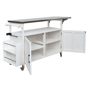 English Elm Foldable Outdoor Kitchen Cart with Stainless Worktop Fir Wood Frame and Lockable Wheels White N719P380279K