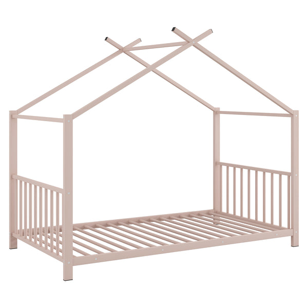 English Elm Twin Metal House Platform Bed with Slat Kit for Kids Sleepovers Sturdy Frame Elegant Silhouette 63.8"H Pink MF322835AAH
