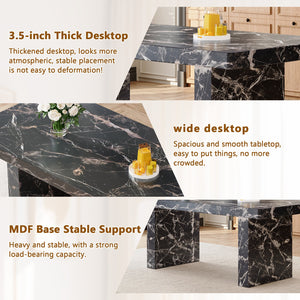 English Elm Table and Chair Set 9 Piece Black Marble Mdf Dining with 8 Pu Leather Seats W1151S03924