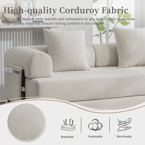 English Elm UNITED modular foldable sofa with metal frame, corduroy upholstery, side pocket & quick assembly convenience Beige W1568P374080