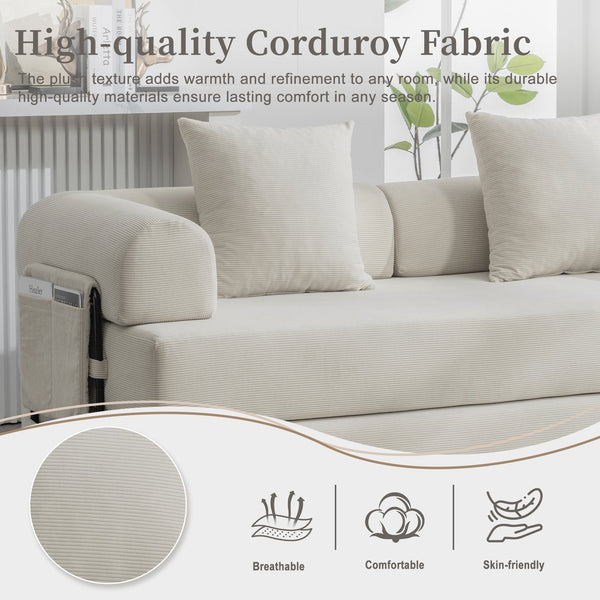 English Elm UNITED modular foldable sofa with metal frame, corduroy upholstery, side pocket & quick assembly convenience Beige W1568P374080