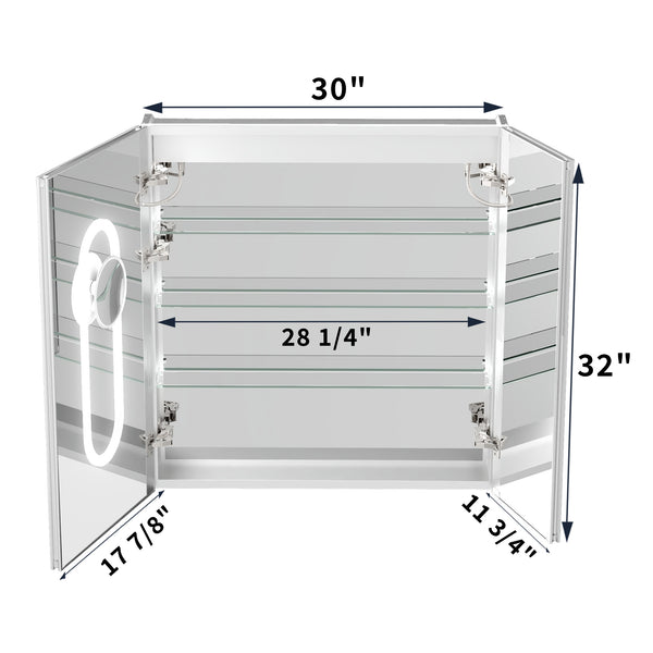 English Elm 30*32 Inch Led Medicine Cabinet with Anti-fog Gfci Outlet and Stepless Dimming Mirror W637P349459