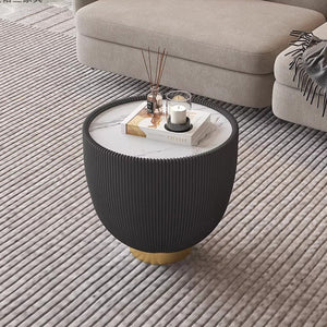English Elm Modern Sintered Stone Round Side Table Leather Edge Brass Base Living Room Accent Gold+Black,Marble W3081P293641
