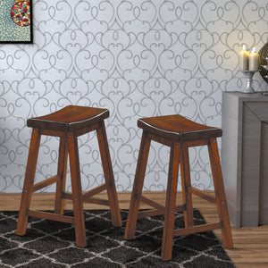 English Elm 24" Solid Wood Saddle Seat Backless Counter Stool Rustic Warmth Set of Two Cherry B056P417114