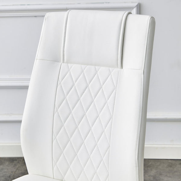 English Elm Table And Chair Set - Luxurious 71" Pandora Glass Top With Gold C-Shaped Legs & 8 White Pu Chairs W1151S03228-GIGA