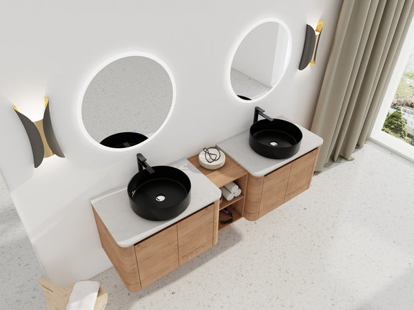 English Elm 72'' Wall-Mounted Bathroom Vanity With Elegant Ceramic Sink, Soft-Close Doors & Ample Storage Space W999S00417