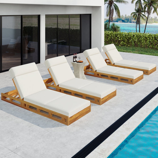 English Elm Christopher Knight Home® - Lounge Chaise Set - Adjustable Acacia Wood With Water-Resistant Cushions For Ultimate Comfort Outdoors N770P272405T_N770P285267C