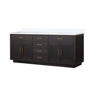English Elm Black Oak Double Bathroom Vanity 80" W With White Quartz Top - Elegant Storage & Modern Design B2731P260862