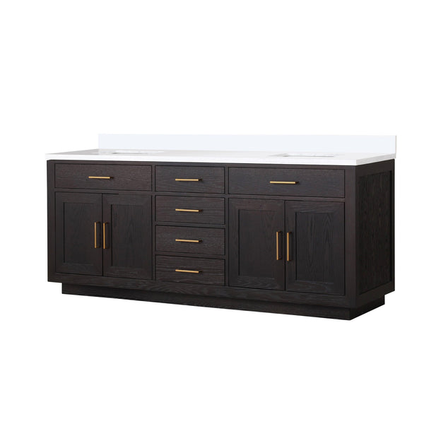 English Elm Black Oak Double Bathroom Vanity 80" W With White Quartz Top - Elegant Storage & Modern Design B2731P260862