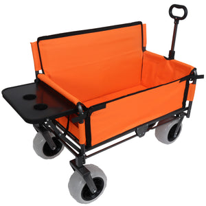 English Elm 3-in-1 Folding Wagon with Bench Seat Tabletop and All-terrain Beach Tires for Camping Orange W2932P320637
