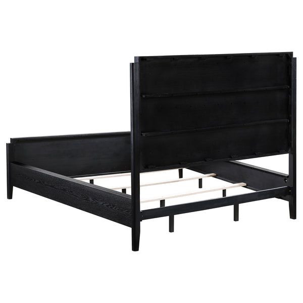 English Elm Black Fluted California King Bedroom Set with Wire-brushed Finish and Golden Hardware B062S01839
