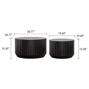 English Elm Set of 2 Fluted Round Nesting Tables Matte Black Solid Wood Living Room Accent W3158P395513