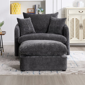 English Elm 360° 360 Swivel Oversized Chenille Armchair with Pocket Spring Seat and Three Throw Pillows Dark Grey W1361S00092