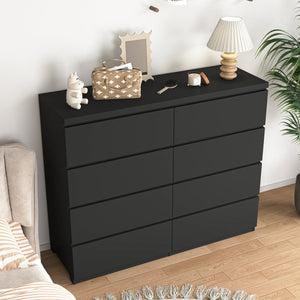 English Elm 8 Drawer Tall Chest Slim Particleboard Build Smooth Gliding Storage for Bedroom Closet Black W409S00029