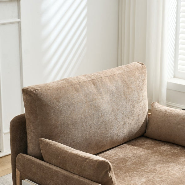 English Elm Foldable sofa bed recliner with three pillows, 3-in-1 convertible sleeper for small spaces, mid-century modern comfort Light Brown W395P290557