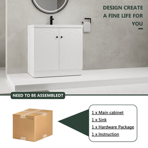 English Elm 36" Freestanding Bathroom Vanity with Resin Sink, Soft-Close Doors, Adjustable Shelf & Metal Handles White W999S00273