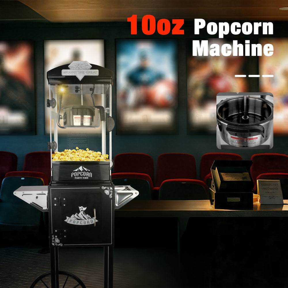 English Elm Popcorn Machine on Wheeled Cart with 10 Oz Kettle for Home Theater Game Room Black W2841P342118