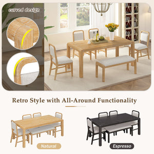 English Elm Trexm Rustic Oak Extendable Dining Set with Upholstered Chairs Bench Seats 6 Natural ST000154AAN
