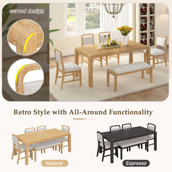 English Elm Trexm Rustic Oak Extendable Dining Set with Upholstered Chairs Bench Seats 6 Natural ST000154AAN