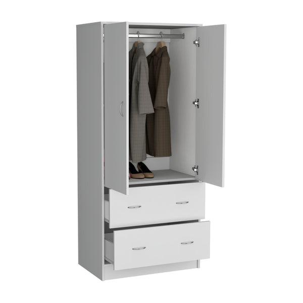 English Elm Taly Spacious 2-Door 2-Drawer Armoire with Laminated Particle Board Construction and Ample Storage Space White 35.4 L x 23.6 W x 5.9 H B070S00237