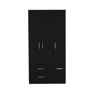English Elm Sebree Tall Armoire Closet with Hanging Rod, Six Shelves, Two Drawers & Three Cabinets for Organized Storage Black 41.3 L x 22.8 W x 5.9 H B070S00231