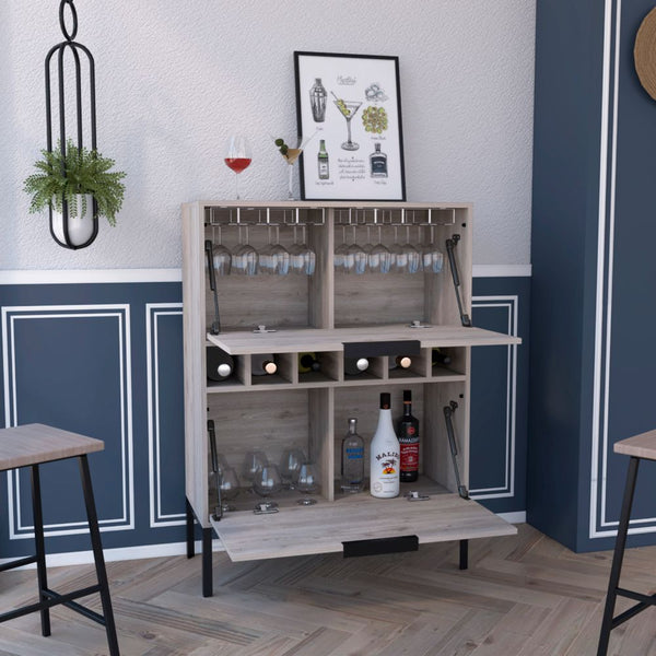 English Elm Rowan Light Gray Bar Cabinet with Six-Bottle Wine Rack, Two-Door Storage, FSC-Certified Finish B128P176140