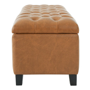 English Elm Ottoman Storage Bench Boucle Tufted Upholstered with Rubberwood Legs Bedroom Entryway N779P369512B