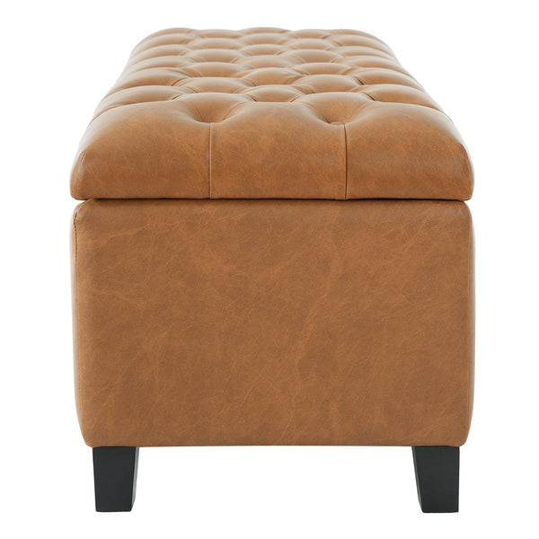 English Elm Ottoman Storage Bench Boucle Tufted Upholstered with Rubberwood Legs Bedroom Entryway N779P369512B