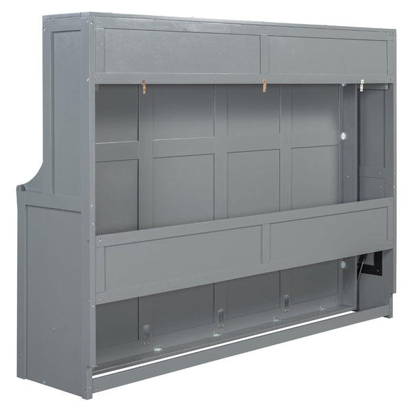 English Elm Queen Murphy Bed With Hydraulic Lift & Foldable Desk - Stylish Space-Saving Solution In Gray N820S10033E-GIGA