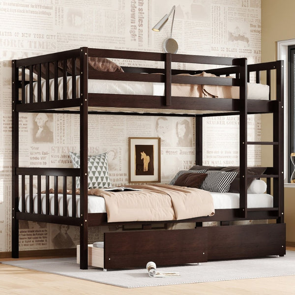 English Elm Twin Over Twin Bunk Bed In Espresso - Durable Rubberwood, Convertible Design With Storage Drawers & Safety! W504S00200-GIGA