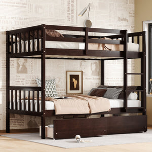 English Elm Twin Over Rubberwood Bunk Bed Convertible with Storage Drawers and Safety Rails W504S00298