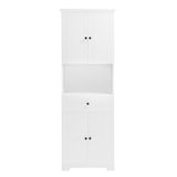 English Elm Tall Bathroom Cabinet With Four Doors, Large Storage Space Open Shelve, Upper Storage Cabinet, White