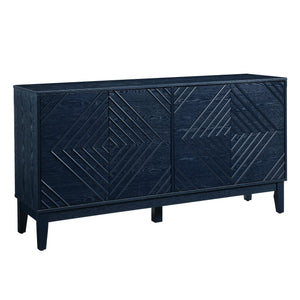 English Elm 60.5'' Buffet Cabinet with Fluted Geometric Doors, Mid-Century Sideboard with Adjustable Shelves & Outlet Holes Bear,Blue W1801P288507