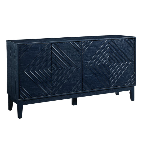 English Elm 60.5'' Buffet Cabinet with Fluted Geometric Doors, Mid-Century Sideboard with Adjustable Shelves & Outlet Holes Bear,Blue W1801P288507