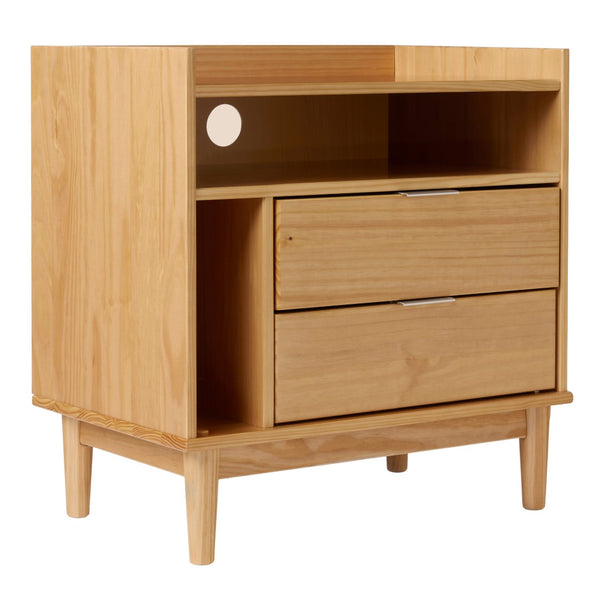 Lee Mid-Century Modern 25" Solid Pine 2-Drawer Nightstand - Stylish Storage for Any Room!