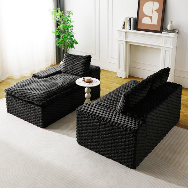 English Elm Black Turtle Velvet Convertible Sofa: Plush Reclining Lounger With Modular Design For Ultimate Comfort W3371S00033