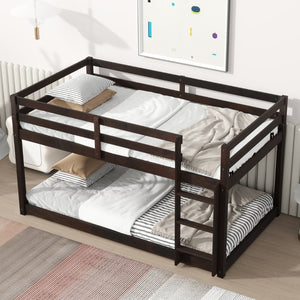 English Elm Solid Wooden Twin Over Twin Bunk Bed With Ladder - Durable Rubberwood, Espresso Finish, Space-Saving Design W504P191655-GIGA