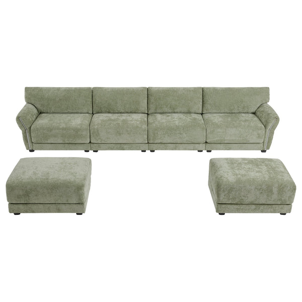 English Elm [video]142" Chenille U-shape Sectional Sofa with Usb Charging Ottoman Petal Arms 6 Seat N723S8038F