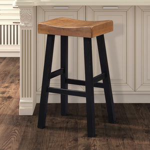 English Elm Traditional 24-inch Solid Wood Stool Set of 2 with Contour Seat, Transitional Dining Accent Seating Pair Black,Oak 46 L x 20 W x 10 H B2741P338649