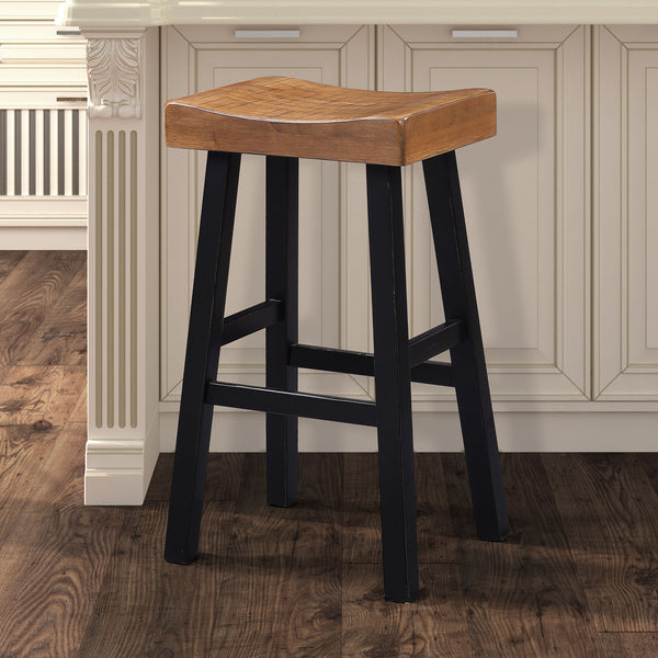 English Elm Traditional 24-inch Solid Wood Stool Set of 2 with Contour Seat, Transitional Dining Accent Seating Pair Black,Oak 46 L x 20 W x 10 H B2741P338649