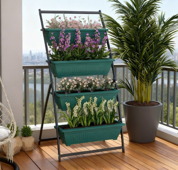 English Elm Outdoor Four Tier Vertical Garden Planter Steel Frame Raised Bed for Patio Balcony T3971P422054