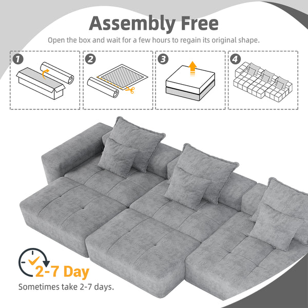 English Elm Modern Oversized Modular Sectional Sofa – Luxurious Chenille Fabric With 6 Pillows, No Assembly Needed! W1885S00072