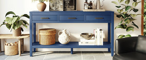 English Elm U_style Farmhouse Console Table with Three Drawers Open Shelf Entryway Organizer Navy Blue N711P410445V