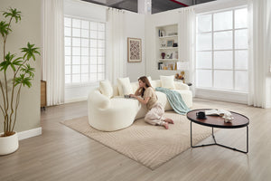 English Elm Curved Boneless Sofa modular 110" sectional with high-density foam & spring core, kid‑friendly curves, no assembly required for easy moving and cozy lounging White W2231S00005