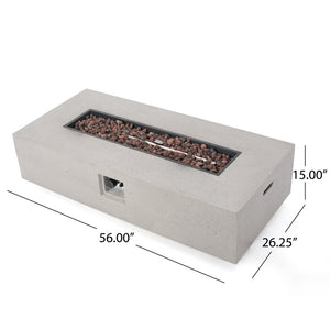 English Elm 50000 Btu Rectangular Mgo Concrete Propane Fire Table for Outdoor Patio Gatherings 59242.00WHI-50K