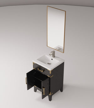 English Elm Black Oak Single Bath Vanity Set With Acrylic Top, Chrome Faucet & 18" Mirror For Small Spaces B2731S02214