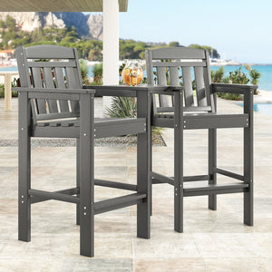English Elm Tall Adirondack Chairs Set of 2 with Removable Tray & Umbrella Hole, Wood-Grain HDPE Bar Stools for Patio Comfort and Durability Grey T3623P408129