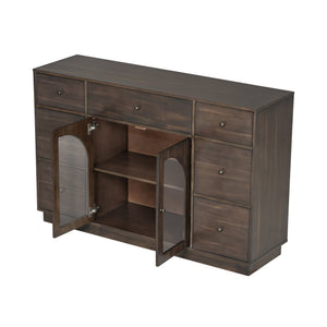 English Elm Christopher Knight Home® - Cabinet roomy storage console with 2 doors, 7 drawers, glass accents and manufactured wood build, large Dark Brown N780P330601D