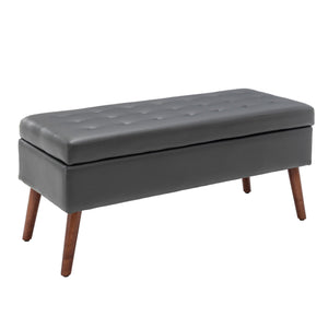 English Elm Storage Bench Dark Grey PU Leather Ottoman with 7.8" Hidden Compartment, Solid Wood Legs, 300lb Capacity W2200P152168